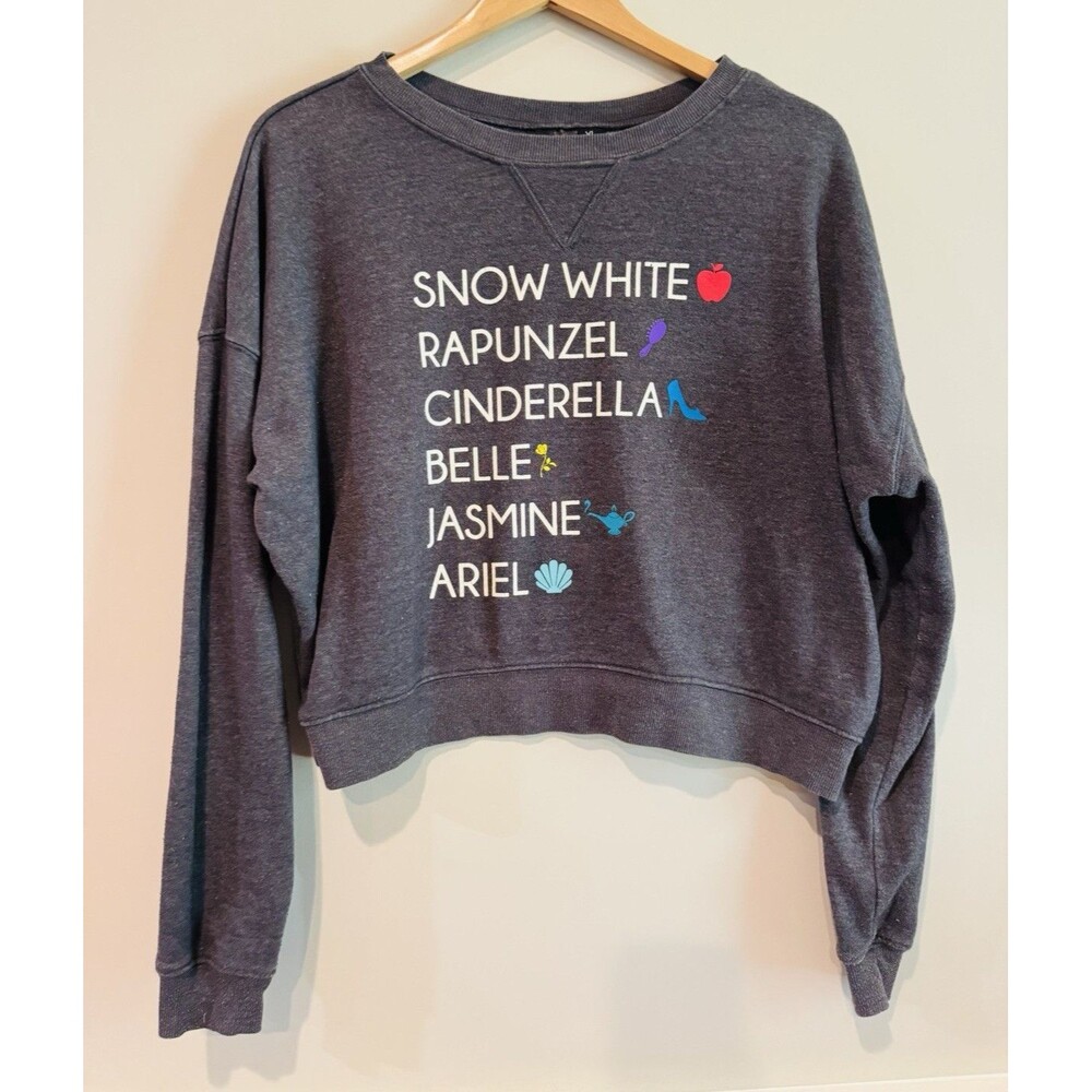 Womens XL Gray Disney Princess Graphic Crewneck Pullover Fleece Sweatshirt